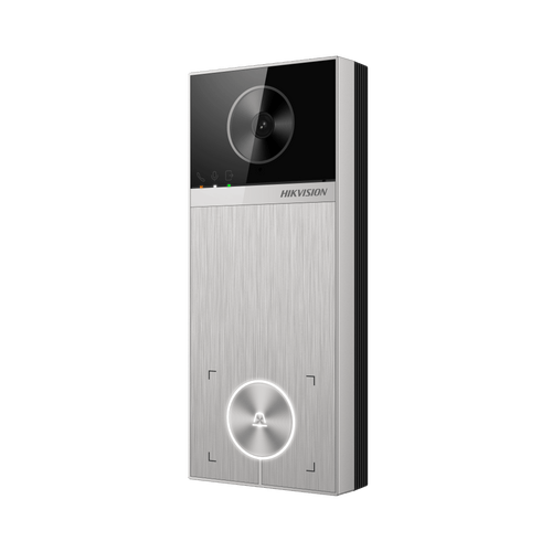 Videoportero / 4 Megapixel / Ángulo de Visión 150° / Control de 2 Cerraduras / Desbloqueo por Tarjeta, Hik-Connect y Estación Interior / IP65 / PoE IEEE802.3at / Compatibilidad ONVIF / H.265