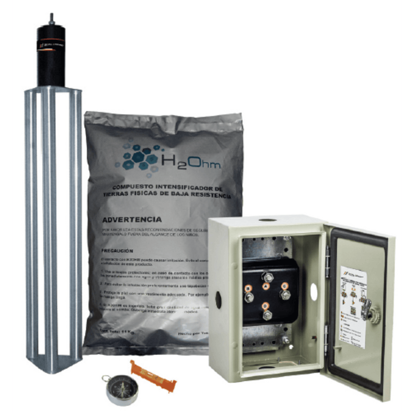 Kit de puesta a tierra de 70 A con Electrodo de Acero Inoxidable, Filtro, Acoplador y Compuesto H2Ohm.