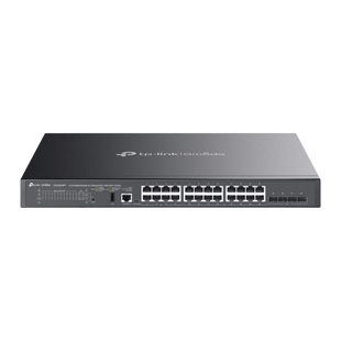 Switch Omada L3 SDN Administrable / 24 puertos PoE af/at Gigabit y 4 puertos SFP+ / Presupuesto PoE 720W / Funciones RIP, VRRP, Servidor DHCP / Administración centralizada OMADA / Fuente Redundante