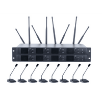 Sistema de Micrófono Inalámbrico Digital EP-598UE | Banda U 540-690 MHz | Transmisión Digital pi/4-DQPSK | 8 Micrófonos de Mesa con Gooseneck | Alcance 70 mts | Autonomía 60 Horas | Ecualizador 3 Bandas | Encriptaci&