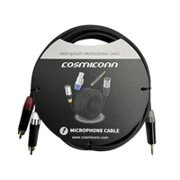 Cable 3.5mm a 2 RCA, conectores negros, con diferenciador de blanco y rojo en RCA MT380-RD - MT380-WH - MTP3C-BG, length 10m