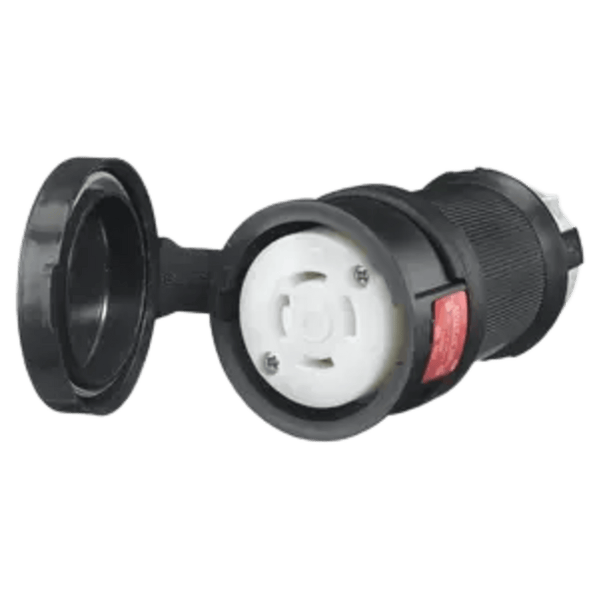 Conector Hembra con Bloqueo de Media Vuelta / 30 A 480 V CA / 3 Polos Trif�sico / NEMA L16-30R / Terminal de Tornillo / Cubierta Herm�tica Negra / Color Blanco y Negro.
