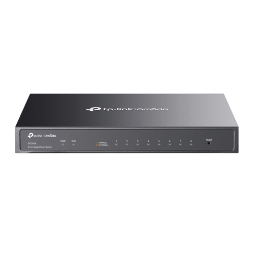 Switch Administrado Gigabit 8 Puertos / Omada SDN / 16 Gbps Capacidad Switching / Gestión Cloud y Local / VLAN / QoS / ACL / Sin Ventiladores / Montaje Pared-Escritorio