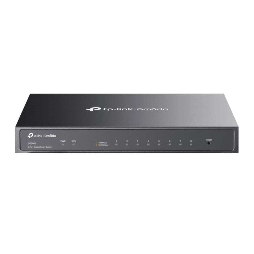 Switch Administrado Gigabit 8 Puertos / Omada SDN / 16 Gbps Capacidad Switching / Gestión Cloud y Local / VLAN / QoS / ACL / Sin Ventiladores / Montaje Pared-Escritorio