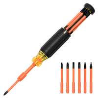 Destornillador Aislado 6-en-1 Auto-Lock / Aislado 1000V CAT III / Almohadilla de agarre / Almacenamiento de brocas integrado / Bits Philips #1 #2 / Slotted 3/16" 1/4" / Square #1 #2