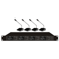 Sistema de Micrófono Inalámbrico Digital EP-594UE | 4 Micrófonos de Mesa con Cuello de Ganso | Transmisión U-Band Digital pi/4-DQPSK | Alcance 80 metros | 15 Horas de Autonomía Expandible a 60 Horas | Encriptación