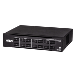 Switch HDMI de Presentación 4x2 True 4K / Multi View / 4 HDMI Entradas / 2 HDMI Salidas / Escalador 4K Integrado / Control RS-232, IR, Telnet, Web GUI / Montaje en Rack / Modo de Espera para Ahorro de Energía