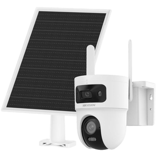 Kit Solar IP All in One Doble Lente / AOV / PT IP 4 Megapixel Lente 4 mm / Fijo 4 Megapixel Lente 2.8 mm / Panel Solar + Batería de Respaldo de Litio (9000 mAh) / Conexión 4G / Audio de Dos Vías / Dual Light / IP66 / Micro SD
