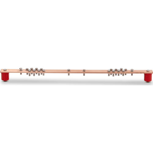 Barra Distribución Tierra Rack 19 in / Cobre 100% / 550A / Aisladores Rojos / 0.64 cm (0.25 in) / J-STD-607-A