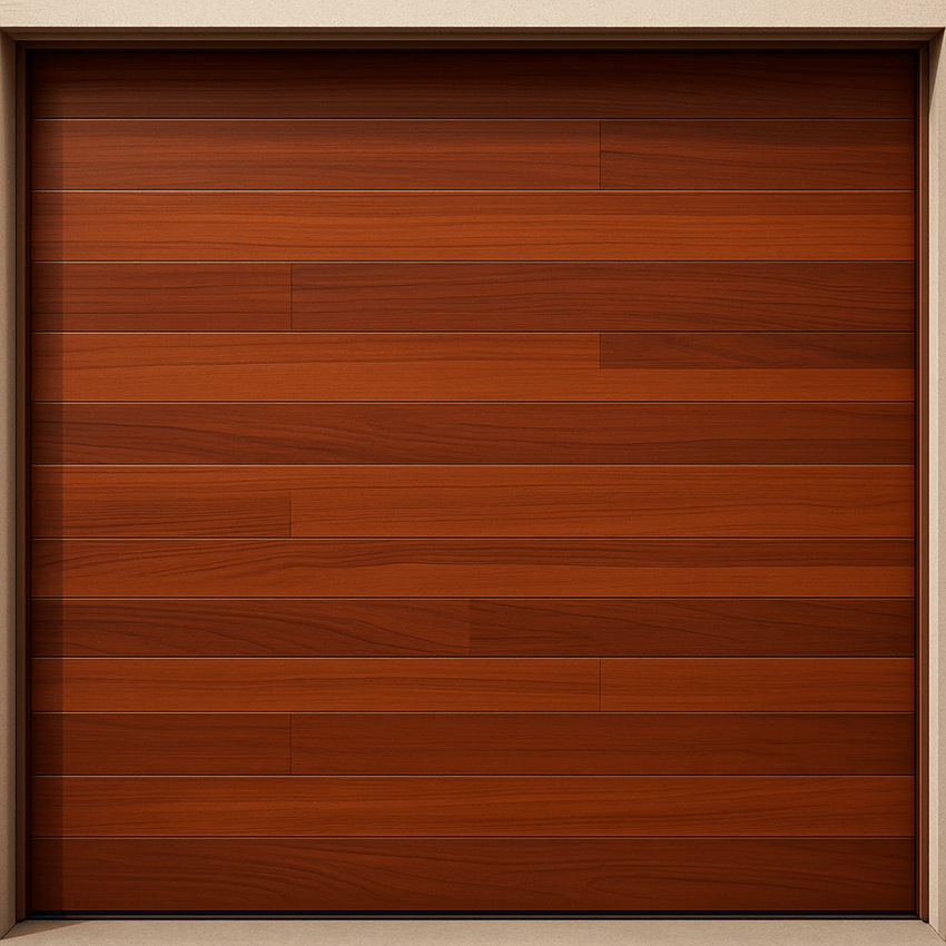 Puerta de Garage de Alta Calidad / Estilo Americano / Acabado Laminado PREMIUM / Color Madera Clara / 12x8 Pies.