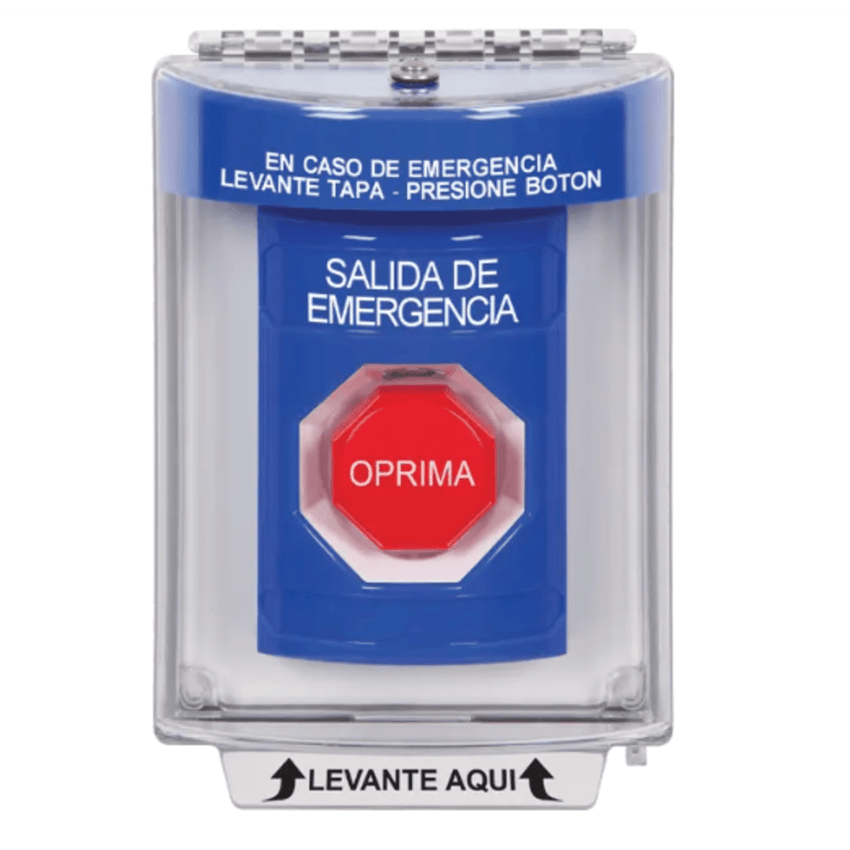 Botón Multipropósito, Salida De Emergencia, Reset Neumático, Sin Bocina , Texto En Español, Tapa De Policarbonato, 2 Relevadores forma C, Interior y Exterior