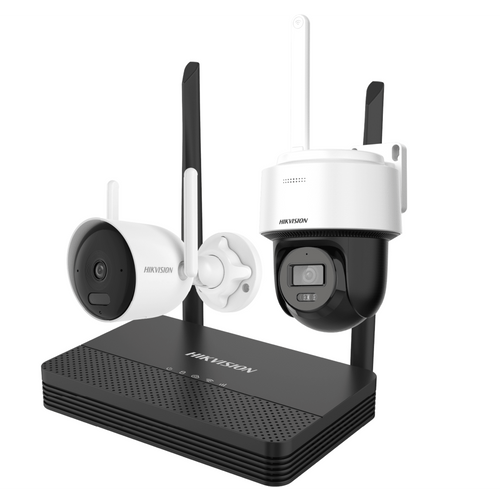 Kit IP Inalámbrico 4 Megapixel / NVS 4 Canales / 1 Cámara Bala Exterior + 1 Cámara Turret Interior con Lente 2.8 mm y Dual Light / Audio Bidireccional (Micrófono y Bocina) / Soporta Micro SD de 512 GB