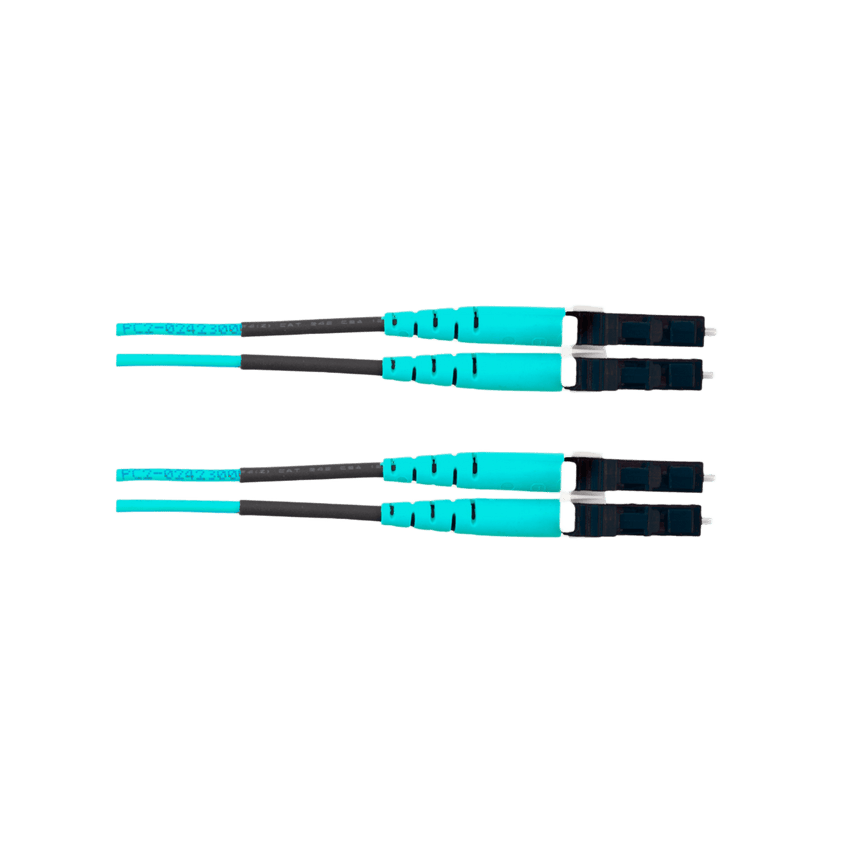 Jumper de Fibra Óptica Multimodo 50/125 OM4, LC-LC Duplex, OFNR (Riser), Color Aqua, 40 Metros (131.23 Pies)