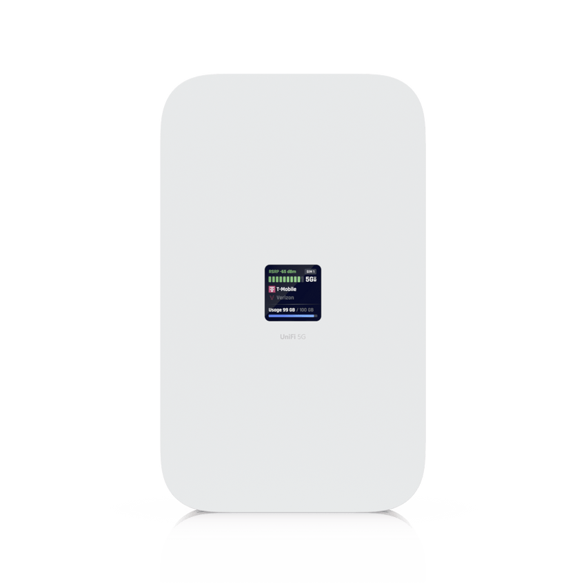 UniFi Módem 5G de Alto Rendimiento Hasta 3.4 Gbps para Implementaciones UniFi, Adopción Instantánea por Puerto PoE, Configuración Automática, Doble SIM/eSIM y Failover Inteligente