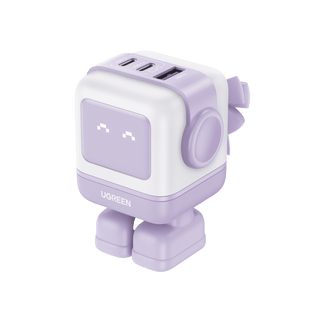 Cargador RobotGaN de 65W Serie UNO | 3 Puertos de Carga Rápida | 2 USB-C | 1 USB-A | PD 3.0 | QC 4.0 | Carga Inteligente | Tecnología GaN II | Zapato Magnético Extraíble | Carcasa Ignifuga | Pantalla LED.