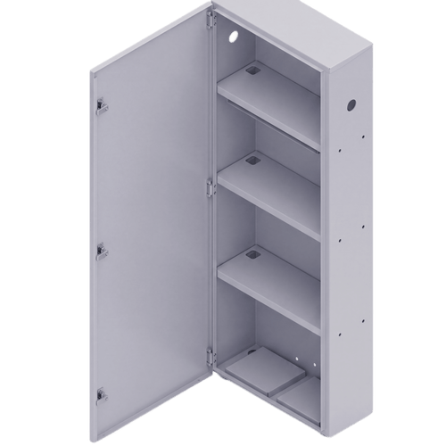 Gabinete para instalación de 4 Baterías , Fabricado en Lámina Galvanizada, Accesorios para poste (No incluidos)