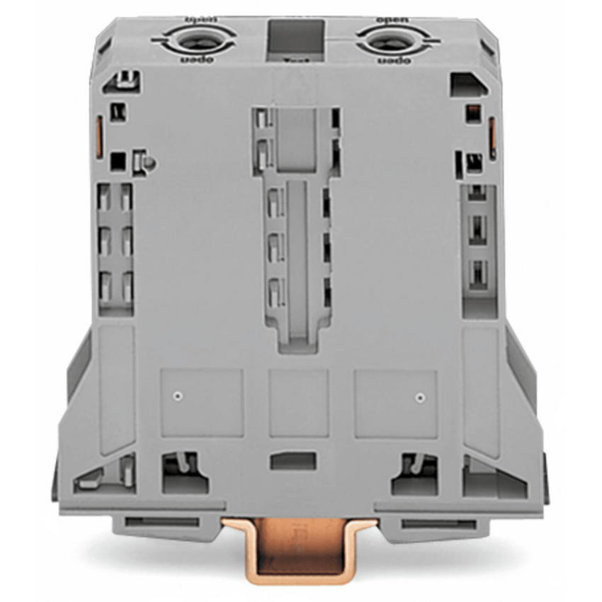 Borna de Paso para 2 Conductores / 95 mm² / POWER CAGE CLAMP / Montaje en Carril DIN 35 x 15 / Tensión Asignada 1000 V / Corriente Asignada 232 A / Material Poliamida (PA66) / Gris