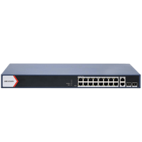 Switch PoE+ / Administrable / 16 puertos 1000 Mbps PoE+ / 2 Puertos 1000 Mbps Uplink / 2 Puertos SFP de Uplink /  Configuración Nube Hik-Partner Pro / Modo Extendido hasta 300 metros / 230 W