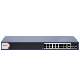 Switch PoE+ / Administrable / 16 puertos 1000 Mbps PoE+ / 2 Puertos 1000 Mbps Uplink / 2 Puertos SFP de Uplink /  Configuración Nube Hik-Partner Pro / Modo Extendido hasta 300 metros / 230 W