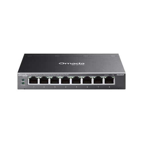 Switch Gigabit Easy Managed 8 Puertos / PoE+ 64W / Cloud Management Omada / 16 Gbps Switching / Fanless / Desktop-Wall Mount