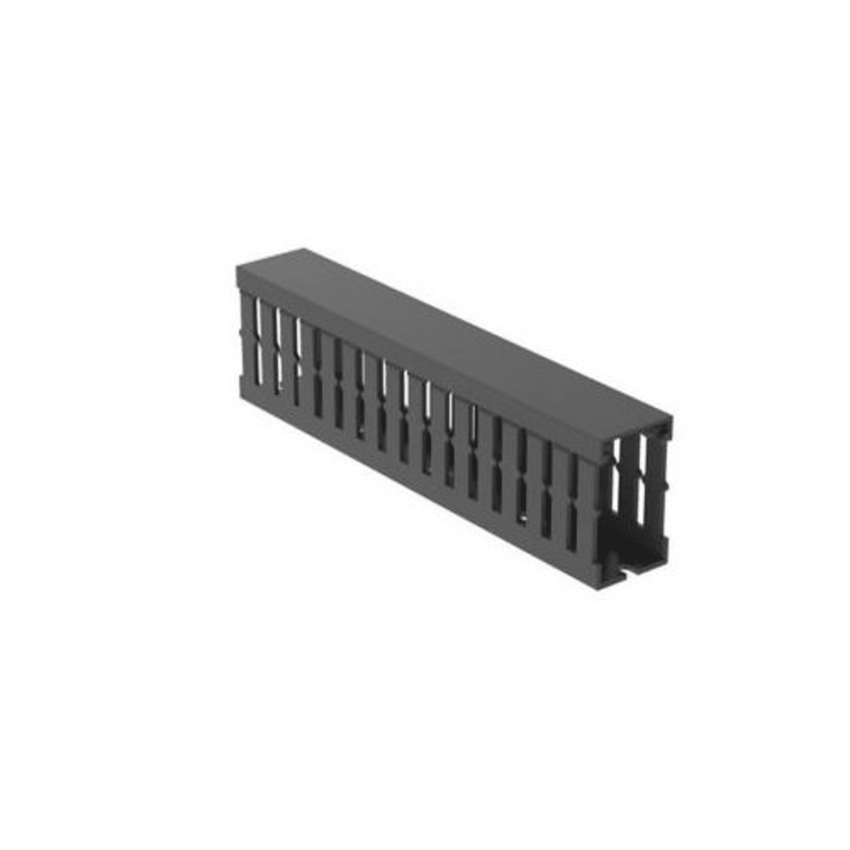 Canaleta Ranurada de PVC con Tapa, Tipo F, 32 mm de Ancho, 53.8 mm de Alto y 2 m de Largo, Color Gris