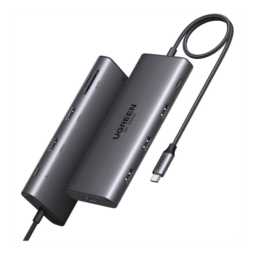 Docking Station USB-C Hub 10 en 1 UGREEN Revodok Pro 210 / Dual HDMI 4K 60Hz y 8K 30Hz / 3 Puertos USB-A + USB-C 3.0 / Carga PD 100W / Ethernet Gigabit 1000M / Lector Tarjetas SD y TF / Compatible Windows y macOS