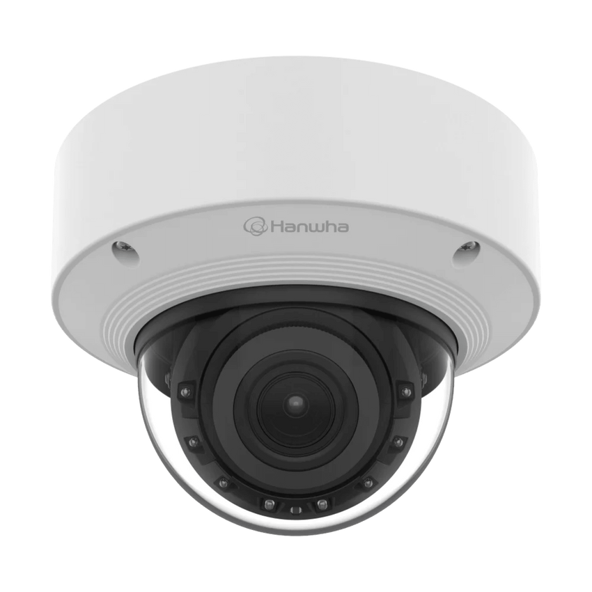 Cámara Domo AI 8 Megapíxeles / Motorizado 4.4-9.3 mm 2.1x / Dual NPU / IR 50 m (164 ft) / IP52 IK10 / Analítica Avanzada IA / extremeWDR 120 dB / Wisenet 9