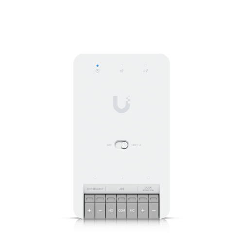 Centro de Control de Acceso Compacto Ubiquiti UniFi / Terminal de Bloqueo 12V / Entradas Adicionales Sensor y Botón / Alimentación PoE++ / Conexión para Dos Lectores o Cámaras / Uso Interior