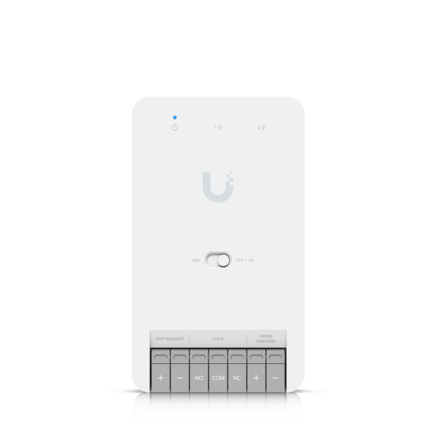 Centro de Control de Acceso Compacto Ubiquiti UniFi / Terminal de Bloqueo 12V / Entradas Adicionales Sensor y Botón / Alimentación PoE++ / Conexión para Dos Lectores o Cámaras / Uso Interior