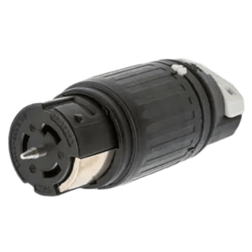 Conector Industrial de Bloqueo / 50A 3-Fases Delta 250V CA / 3-Polos 4-Hilos/ Conector Hembra / Color Negro y Blanco