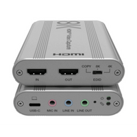 Tarjeta de Captura HDMI 8K a USB 3.2 Gen 1 | Resolución 8K@60Hz y 4K2K@144Hz | Ancho de Banda 48Gbps | Mezcla de Audio HDMI-Micrófono-Línea | Compatibilidad Multiplataforma Windows-macOS-Linux | Carcasa de Aluminio Plateado