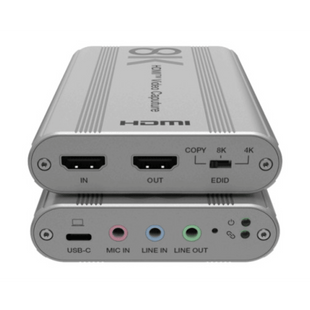 Tarjeta de Captura HDMI 8K a USB 3.2 Gen 1 | Resolución 8K@60Hz y 4K2K@144Hz | Ancho de Banda 48Gbps | Mezcla de Audio HDMI-Micrófono-Línea | Compatibilidad Multiplataforma Windows-macOS-Linux | Carcasa de Aluminio Plateado