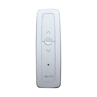 Control remoto 1 canal para motores de persiana Somfy con señal inalámbrica, instrucciones: sube, baja y detener, con posición favorita programada.