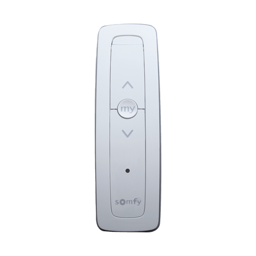 Control remoto 1 canal para motores de persiana Somfy con señal inalámbrica, instrucciones: sube, baja y detener, con posición favorita programada.