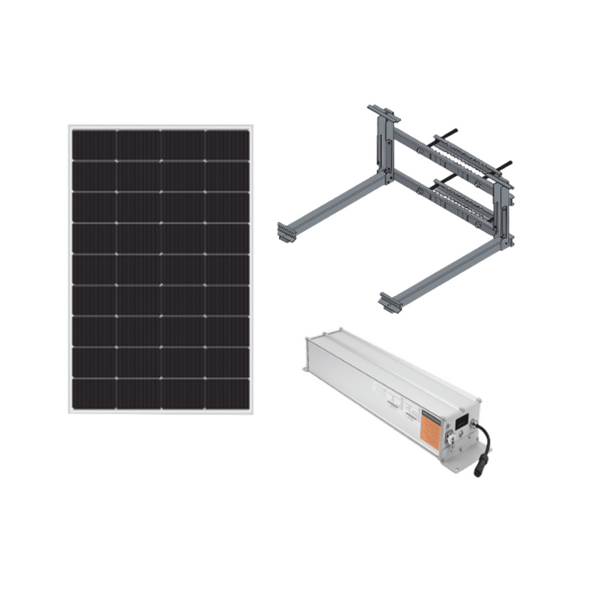 Kit  Solar para alimentar hasta 30W, Salida 12/24 Vcc,  Para alimentar camaras PTZ y Enlaces Punto a Punto, Panel Solar 180W, Bateria Litio 1280 Wh