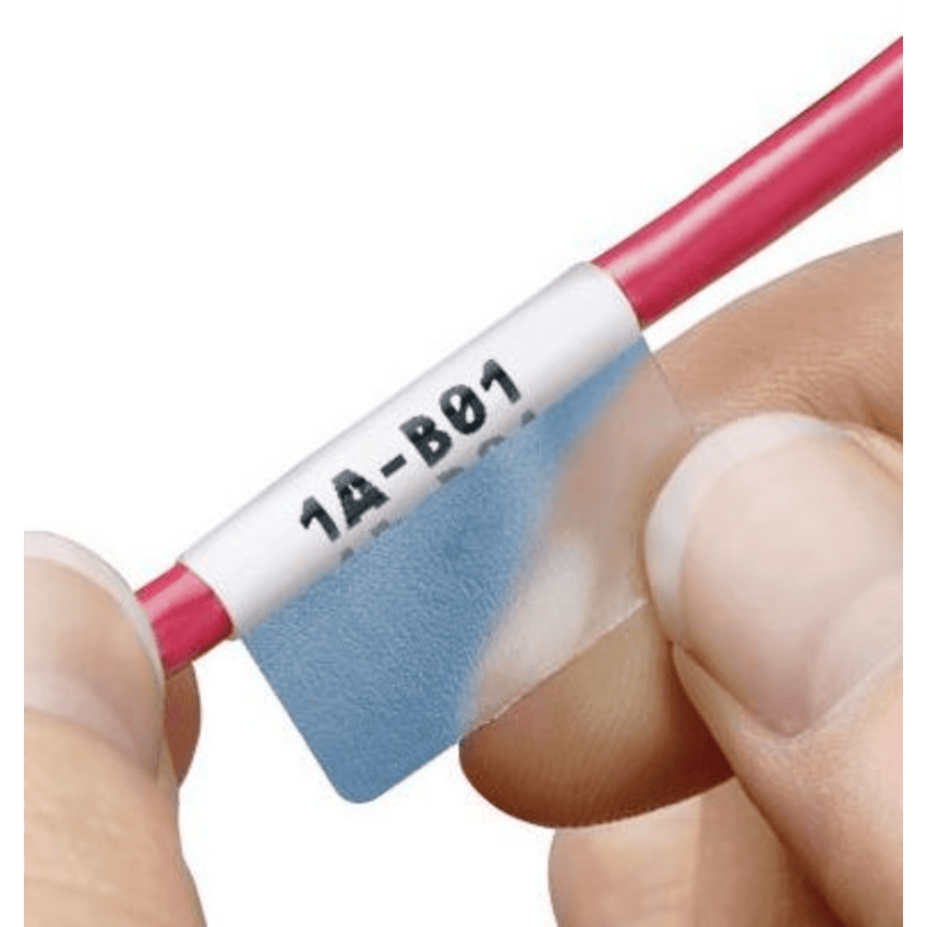 Casete de 50 Etiquetas Autolaminadas de 25.4 x 165.1 mm, para Cables de 12.1 a 40.4 mm de Diámetro, Área de Impresión Color Blanco