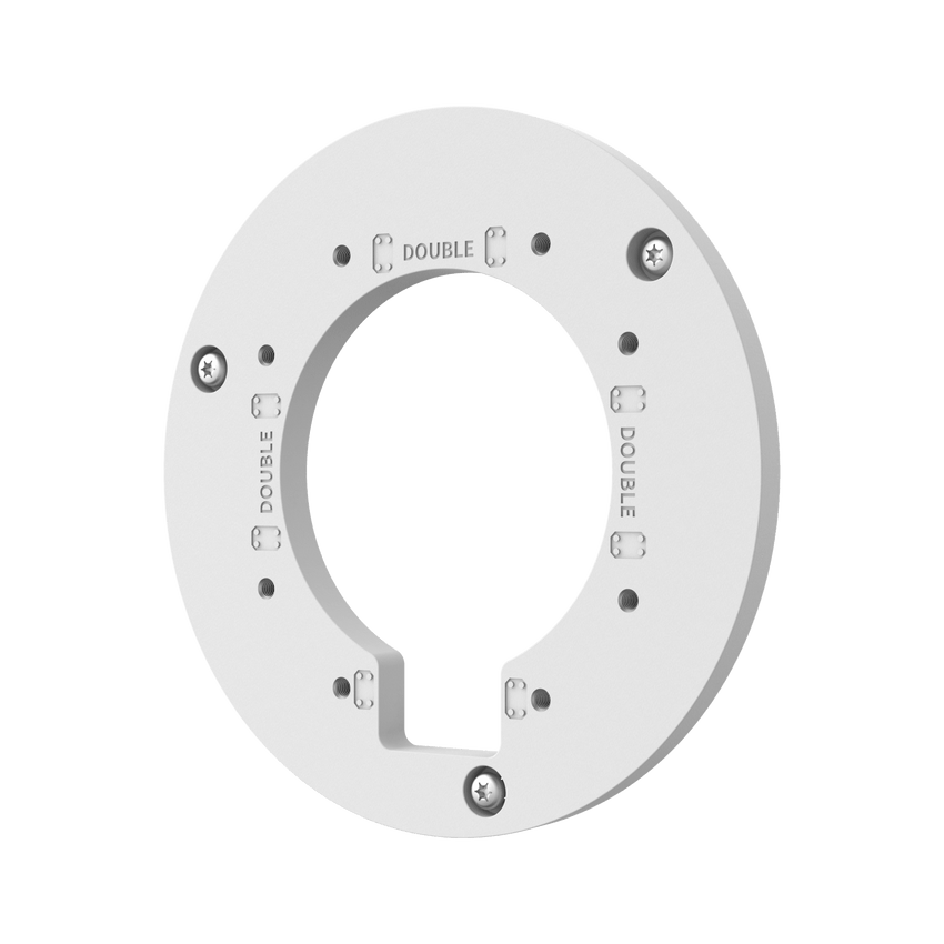 Adaptador de Montaje SBD-137WMA para Cámaras Hanwha Vision / Aluminio Blanco RAL 9003 / Diámetro Ø137.5 mm / Compatible con SBP-137WMW / Tornillo TR20 / Certificaciones EAC RoHS KC CE FCC