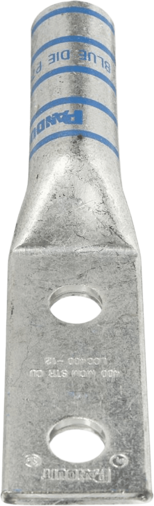 Zapata de compresión LCC400-12-6 para cal. 400 Kcmil, Doble barreno para tornillo prisionero de 1/2, Espaciado de orificios 44.5mm, 1 Pz