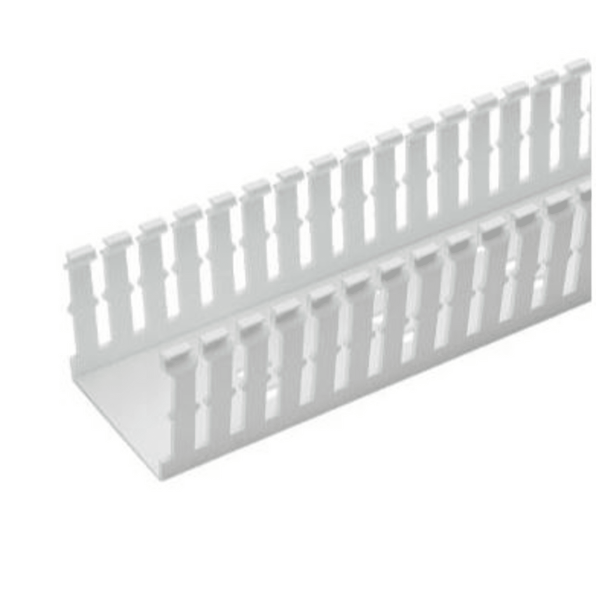 Canaleta Ranurada Angosta de PVC Sin tapa, Tipo F, 57.2 mm de Ancho, 79.8 mm de Alto y 1.8 m de Largo, Color Blanco