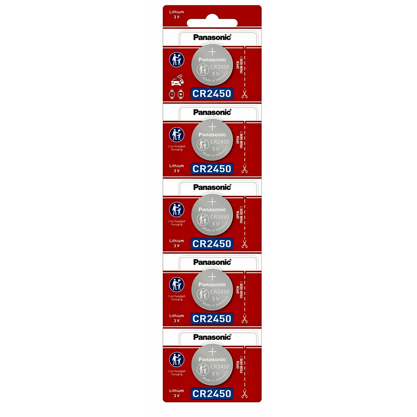 Batería de Litio tipo Moneda 3V / CR2450/ Tira c/5pz  ( Batería no recargable )