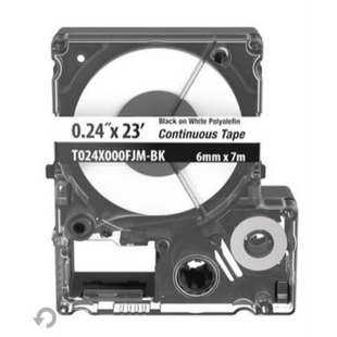 Casete de Etiquetas de Poliolefina de Cinta Continua, Color Negro Sobre Blanco, Uso Interior/Exterior, 5.82 mm de Ancho x 7 Metros (22.97 Pies) de Largo