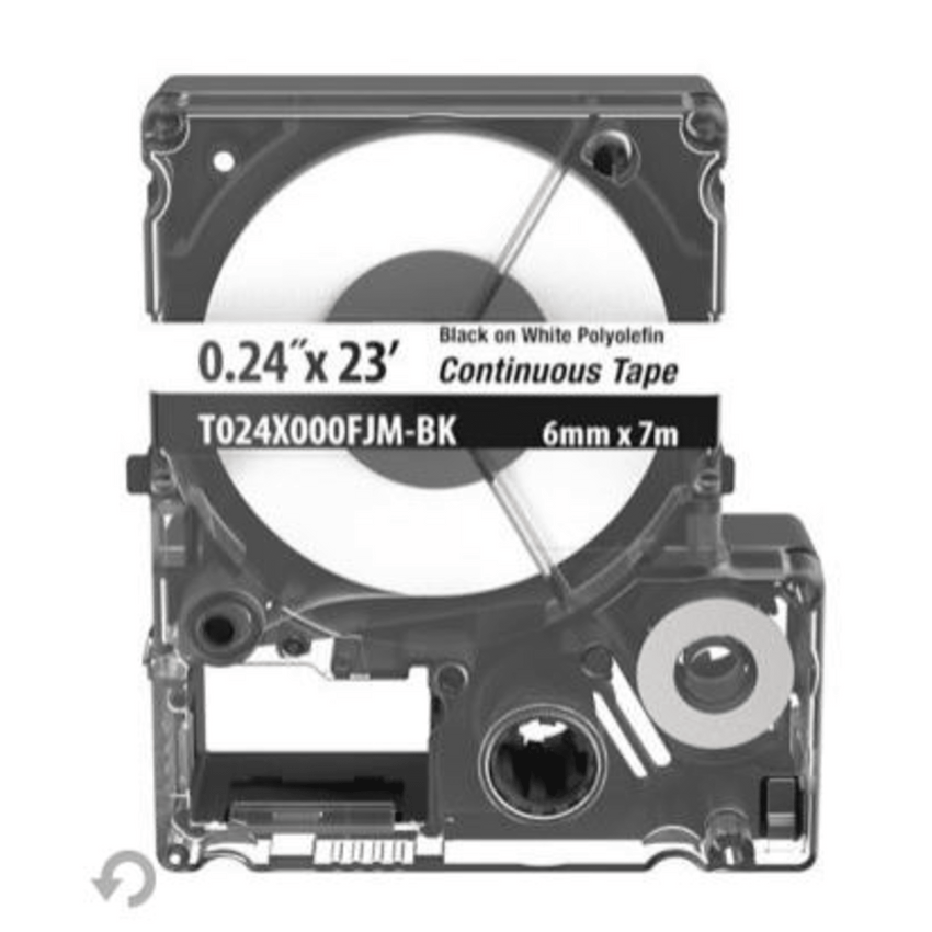 Casete de Etiquetas de Poliolefina de Cinta Continua, Color Negro Sobre Blanco, Uso Interior/Exterior, 5.82 mm de Ancho x 7 Metros (22.97 Pies) de Largo