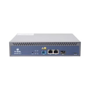 OLT de 1 puerto GPON SC/UPC + 3 puertos Uplink (2 puertos Gigabit Ethernet + 1 puerto SFP/SFP+), Fuente de alimentación redundante AC/DC , hasta 128 ONUS