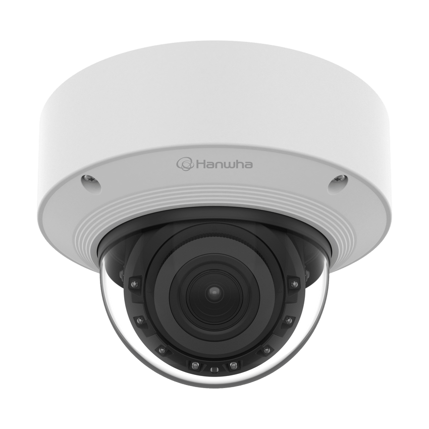 Cámara Domo AI IR 5MP / Motorizado Varifocal 3.3~9.3mm / Doble NPU / Análisis Inteligente / WDR 120dB / IR 50m / IP52 IK10 / PoE / Wisenet 9