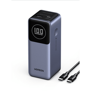 Power Bank de 12000mAh | 2 Salidas 100W Max. | USB-A + 1 USB-C | PD 3.0 | QC3.0 | FCP | SCP | Pantalla Inteligente | Carcasa Ignifuga | Color Gris | Incluye Cable USB de 50cm | Carga tu Laptop de Manera Segura.