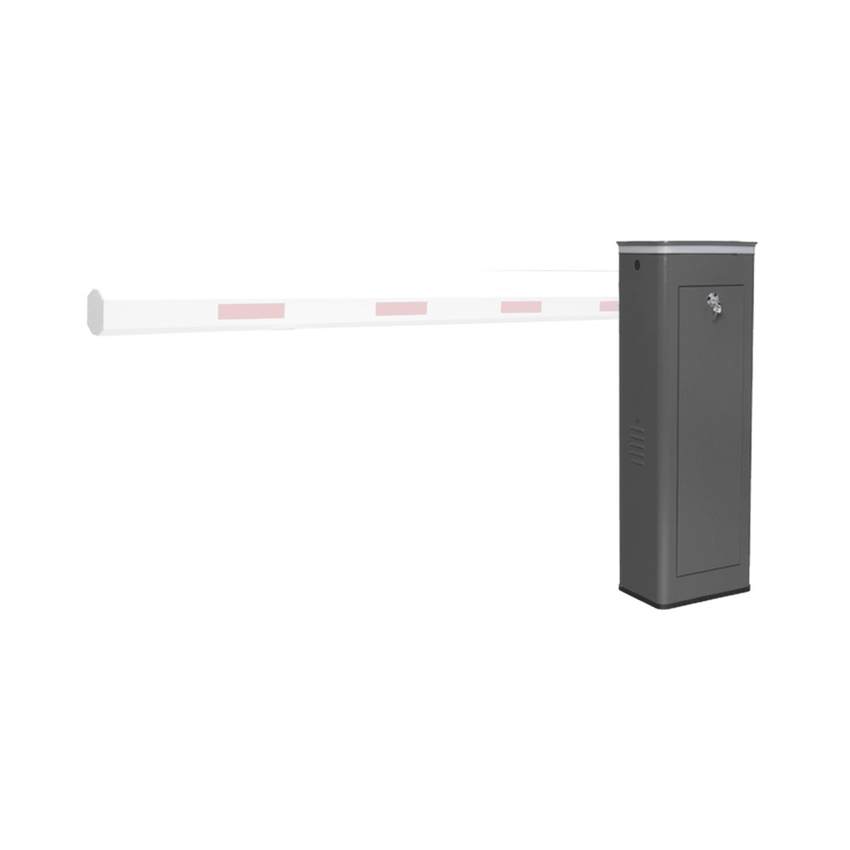 Barrera Vehicular Izquierda / Soporta Brazo de Hasta 5.5 m / Final de Carrera Ajustable por Programación / Movimiento Fluido / Diseño Elegante Color Gris / Con Corona Led Semaforizada
