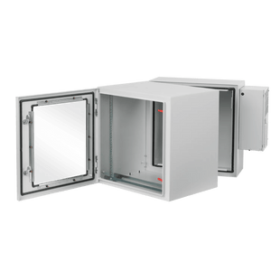 Gabinete Industrial ProTek de Puerta con Ventana, Con Aire Acondicionado de 800 BTU, Protección NEMA Tipo 4/12; IP66; IK10, Abatible, Fabricado en Acero, 19 UR, Color Gris Claro