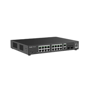 Switch L2 Administrable PoE con 16 puertos Gigabit PoE 802.3af/at + 2 SFP para fibra 1Gb, gestión gratuita desde la nube, 240w
