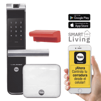 Kit Cerradura con manija YMF40A y HUB, Apertura por,  Código, Biometría y apertura por SMARTPHONE, Para puertas de 35 a 90 mm de espesor
