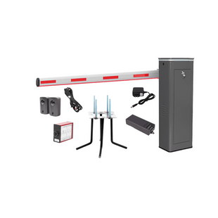Kit COMPLETO Barrera Izquierda XBS Con Corona LED / Brazo Iluminado de 5M / Incluye Sensor de Masa, Transformador, Lazo Magnético, Ancla, Fotoceldas y 2 Controles Inalámbricos